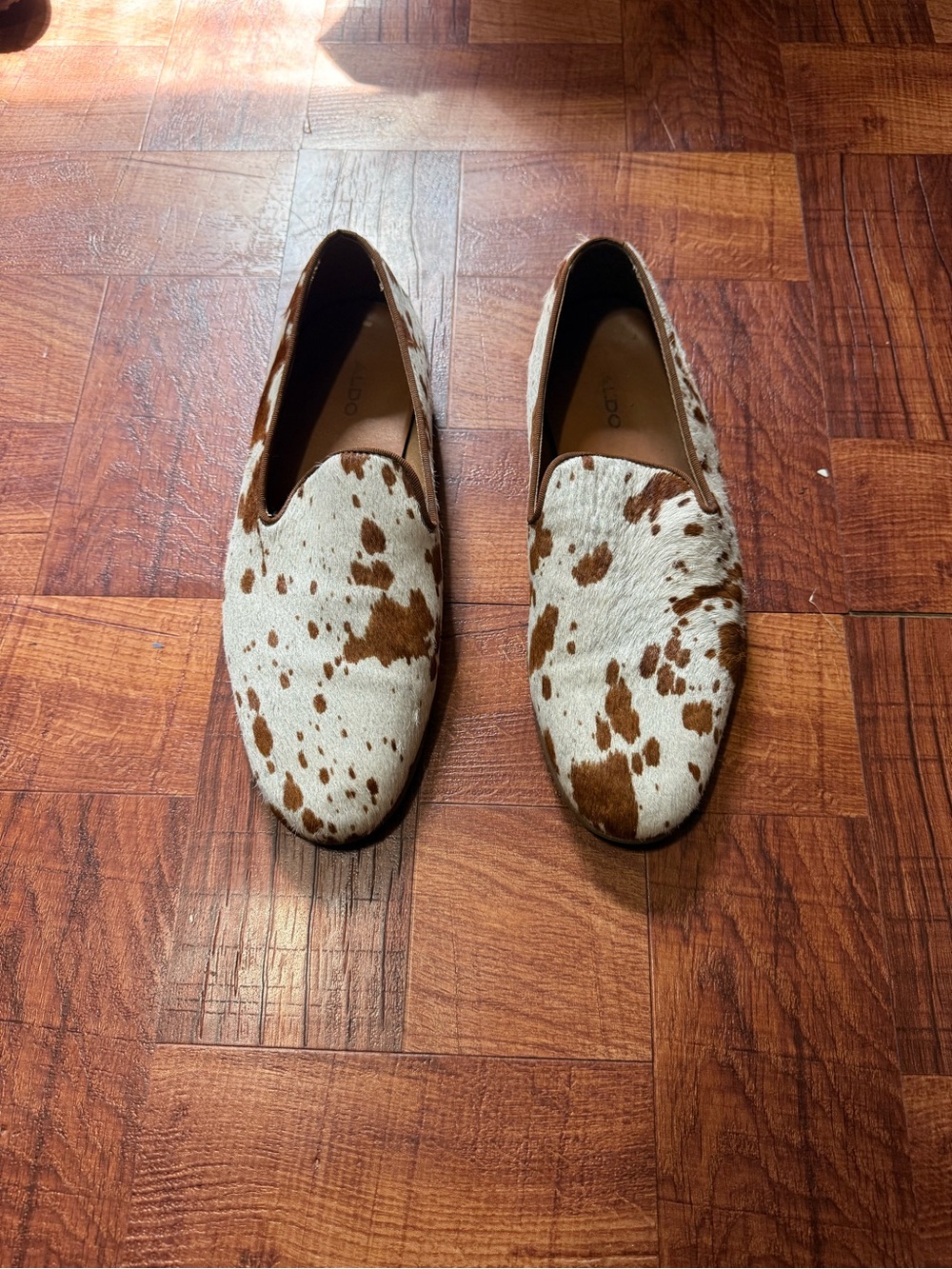 Aldo Brown & White Cow Pattern Slip-On Loafers